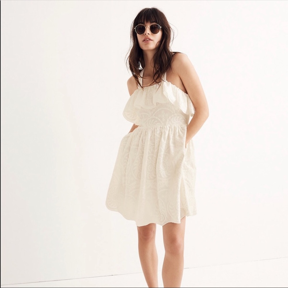 Madewell Embroidered Apron Ruffle Mini Dress